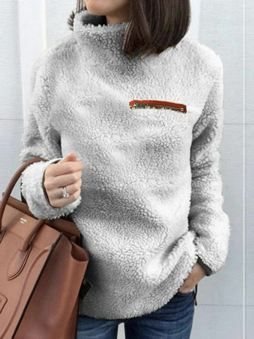 Gray Fleece Pullover Sweatshirt